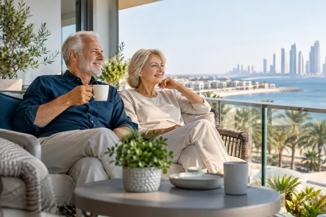 Illustrative retired couple relaxing at home
